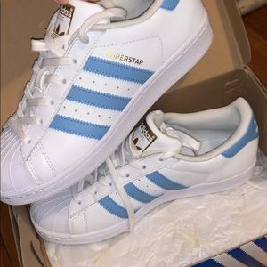 Adidas Youth Superstar White Blue Leather Trainers